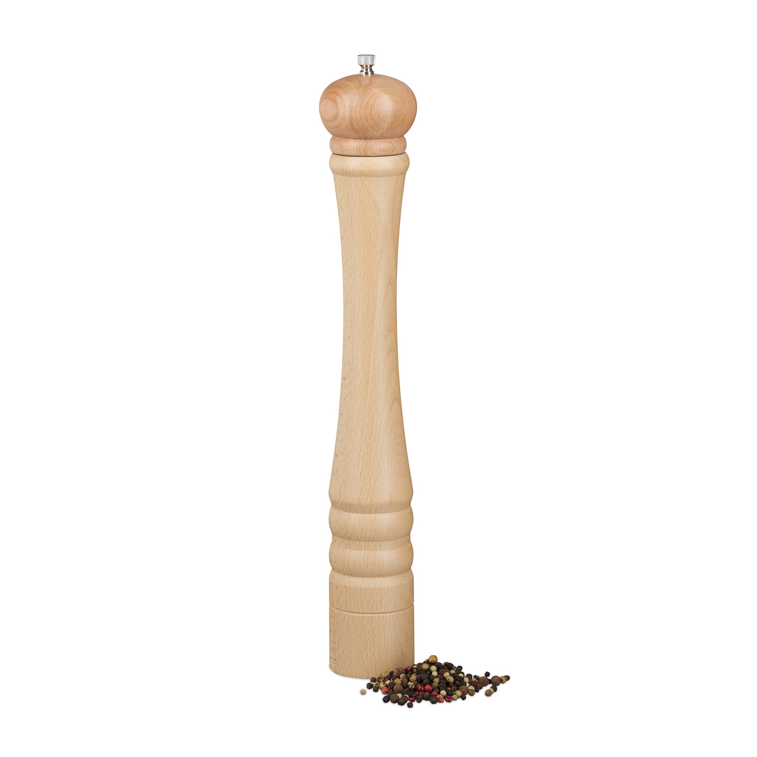 Relaxdays Wooden Pepper Mill, Ceramic Grinding Mechanism, Large, Size: 40 x 6 x 6 cm, Classic Design, Natural