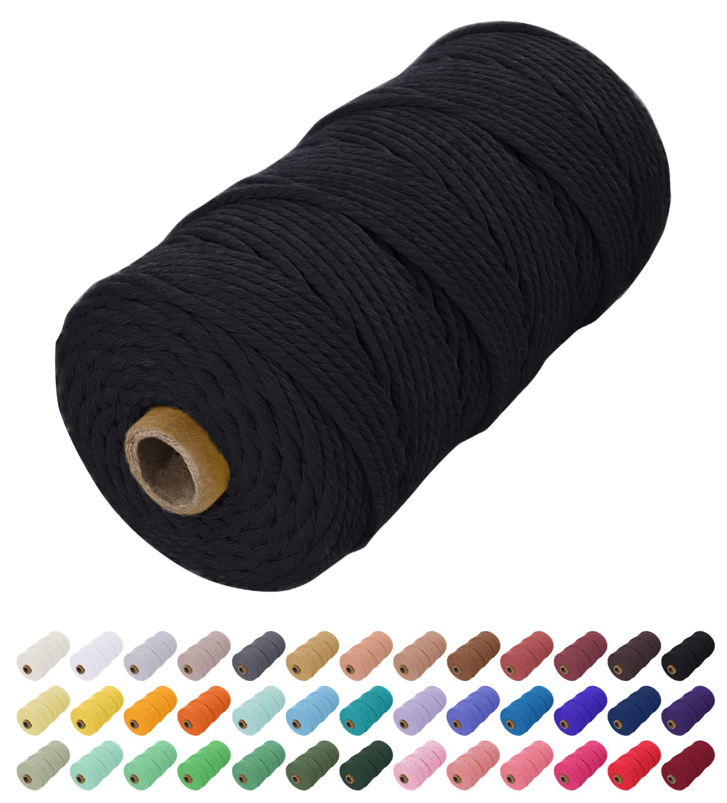 Uiopa Macrame Cord 2mm x 200m, Natural Cotton Cord Coloured Macrame Yarn Soft Rope, Macrame String Cotton Twine for Crafts, Plant Hanger, Wall Hanging, Wrapping, Christmas Decorations (Black)