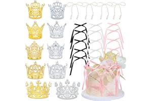 JITINX 29 Pcs Crown Cake Topper, Mini Crown Happy Birthday Cake Toppers with Crown Birthday Bow Cake Topper, Corona Para Pastel, Cake Decorations for Wedding, Party Decorations