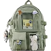 AoMoon Kawaii Backpack Lovely Pastel Rucksack for Teen Girls Aesthetic Student Bookbags with Kawaii Pin and Cute Accessories (Green-C)