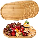Tanlade 4 Pieces 12 x 7.5 Inch Wooden Serving Tray, Oval Rustic Wood Trays for Crafts Large Decorative Wooden Serving Platter for Tea Coffee Table Food Kitchen Dessert Veggie (Bamboo)