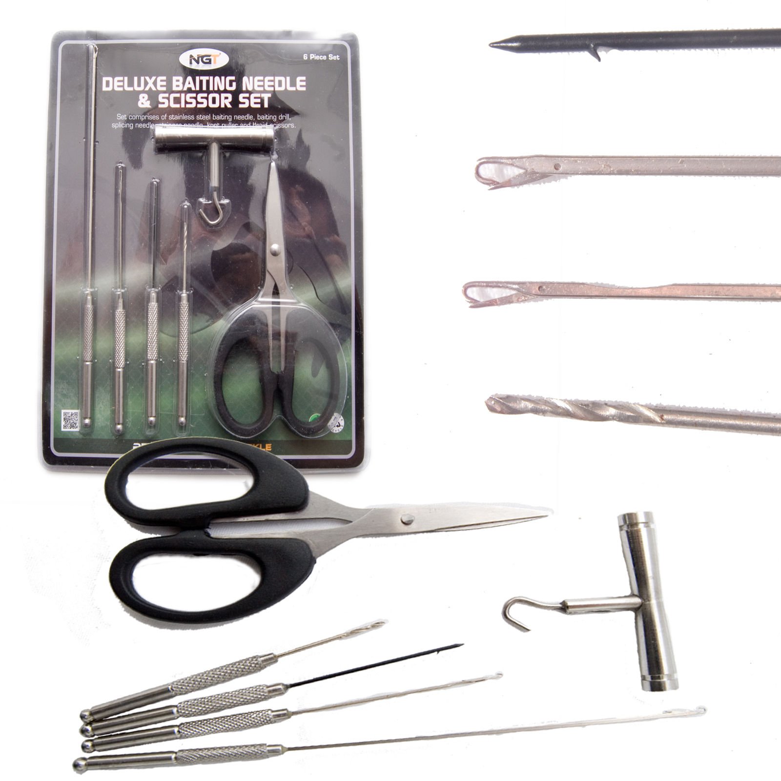NGT Stainless Steel Baiting Set On Blister (6 Piece) - Green, One Size