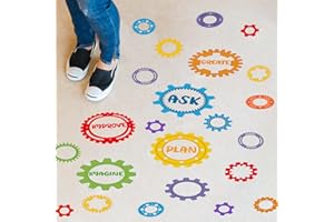 ReliThick 30 Pcs Gear Shaped Stem Floor Decal 4 1/4" - 8" Engineering Design Process Learning Activities Gear Floor Clings Ask Imagine Plan Create Improve Self Adhesive Window Sticker for Classroom