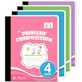 Taja Primary Ruled Composition Notebook K-2, Cute Composition Notebook | 4 Pack 9-3/4" x 7-1/2", 160 Pages (80 Sheets), Pastel Primary Composistion Notebook Perfect for School Office Supplies
