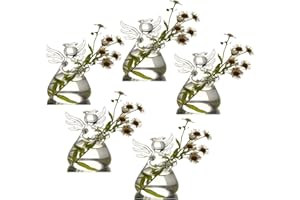 GENEDEY Angel Design Glass Vases Clear Flower Plant Terrarium Container Hanging Vase Wedding Decor Garden Ornaments Hanging Planter (Pack of 5)