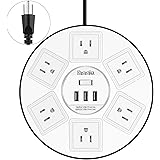 Round Power Strip Surge Protector with Overload Protection, UFO Slim Design with 6 Outlet and 3 USB,2500W 9.8 Feet Extension Cord, Desktop Charger Station (White)