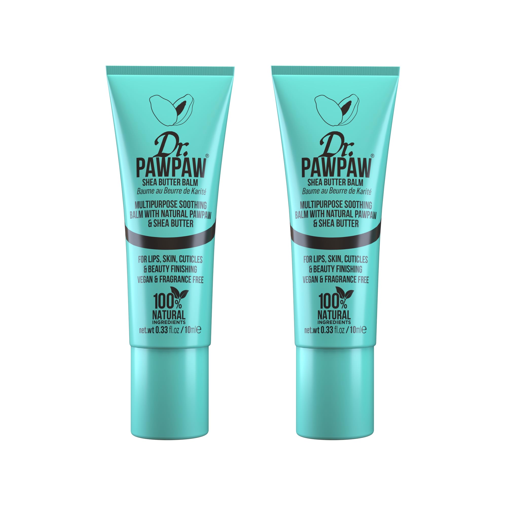 Dr.PAWPAW Shea Butter, Multi-Purpose Natural No Fragrance Balm for Hydrating Lips, Skin, Hair, Cuticles, Nails & Beauty Finishing (2 x 10 ml)