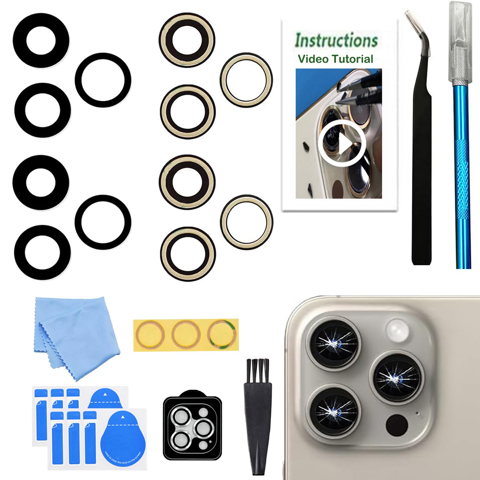 2 Sets LEAFE for iPhone 15 Pro Max Camera Lens Replacement, OEM Original Camera Glass Lens with Pre-Installed Adhesive+Repair Tools
