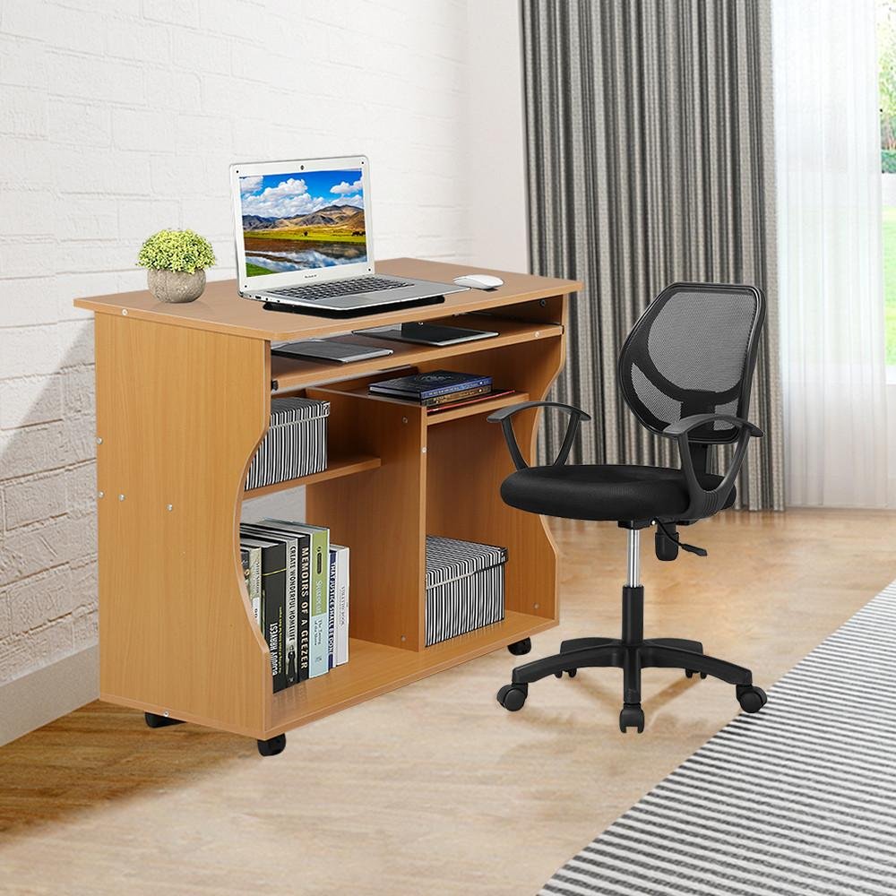 Postazione Lavoro Mobile Con Ruote - Scrivania Pratica In Stile Quercia, Perfetta Per Casa E Ufficio - Foto 8