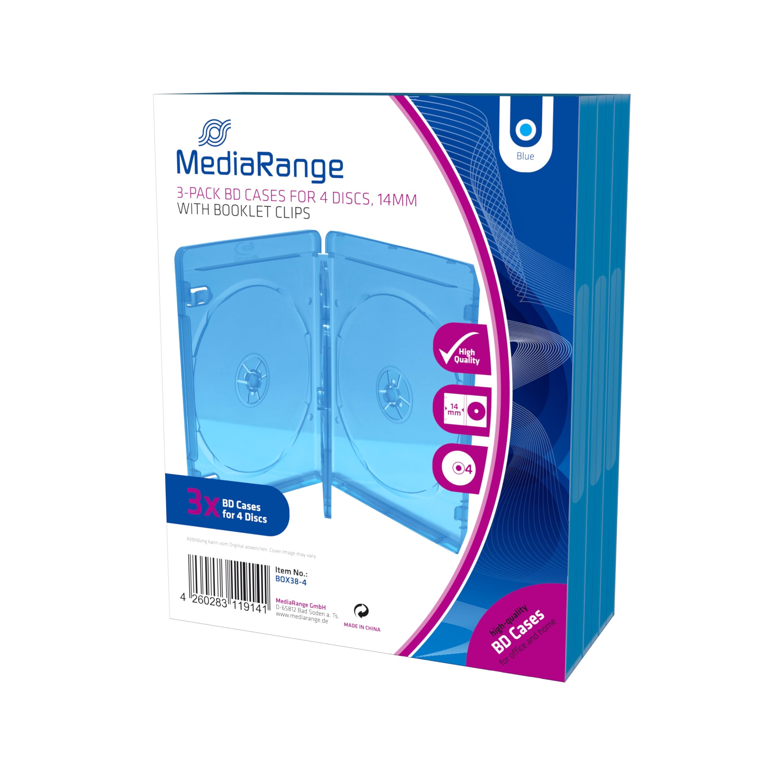 MediaRange BOX38-4-30 Jewel case 4discs Blue,Transparent CD/DVD case