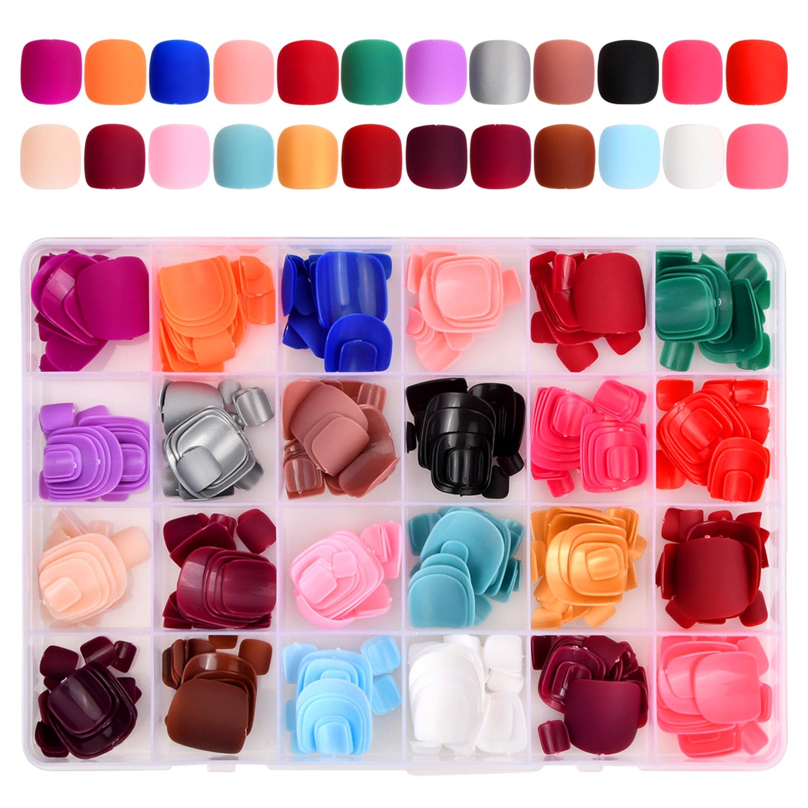576 Pcs Matte False Toe Nails, 24 Colors Full Cover Fake Toe Nails, 12 Sizes Press on Toenails, Artificial Square Short Frosted Fake Toenails, Feet Nail Tips for Women Girls Ladies Nail Decorations
