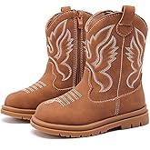 BMCiTYBM Toddler Cowboy Cowgirl Boots Boys Girls Western Round Toe Riding Mid Calf Booties for All Seasons(Toddler/Little Kid