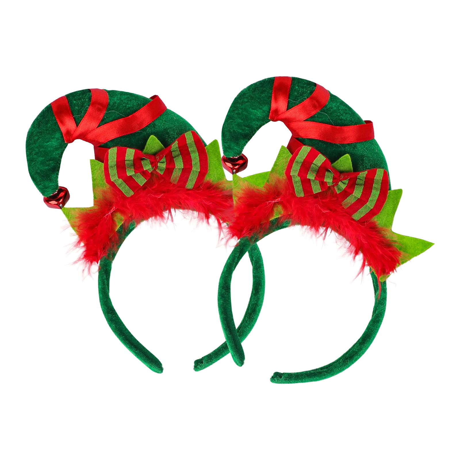 XINCHIA 2pcs Christmas Elf Hat Headband Pointed HairHoop with Feather Bowknot Cute Christmas Hat Hairband Fancy Dress Costume Accessory Party Headwear Xmas Novelty Hair Accessories Decor