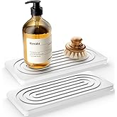 MAGKOTA Water Absorbing Stone Tray, Quick Drying Diatomite Bathroom Tray Countertop, Stone Drying Mat for Kitchen Counter, Soap Dish Dispenser Vanity Organizer, White-A-8.3" x 4"