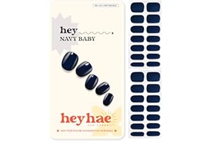 Heyhae Semi Cured Gel Nail Strips | No LED Lamp Needed | Summer, Solid, Navy | Easy Apply & Remove, Salon Quality | Includes 28 Strips, 1 Prep Pads, Nail File & Wooden stick - Hey, Navy Baby