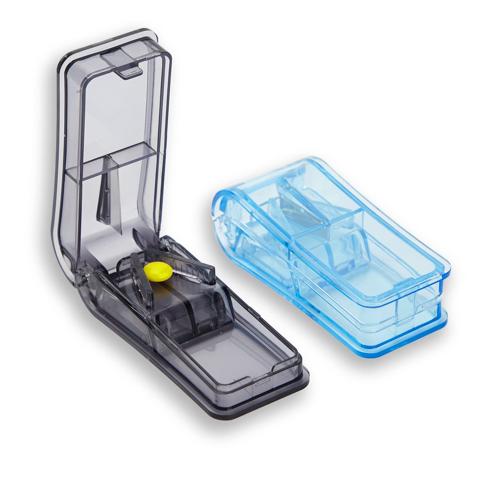 GeekerChip Pill Cutter[2 Pcs],Small Pill Tablet Cutter,Pill Splitter with Blade in Half Quarter,for Tablet Vitamin Medicine,with Pill Storage Compartment(Blue+Black)