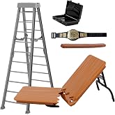 Grab The Cash &amp; Belt 5 Piece Accessory Set for Wrestling Action Figures | Create High-Stakes Matches with a Breakable Ladder, Championship Belt, Briefcase, 2x4 and Breakable Table