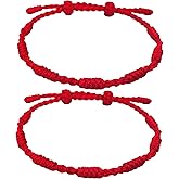 2PCS Kabbalah Red String Bracelet, 7 Knot of Protection Bracelet for Women and Men, Good Luck Handmade Buddhist Vajra Knot Protection Bracelet for Family and Friends, Double Adjustable Buckles