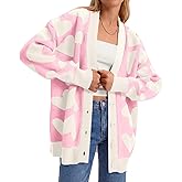Saodimallsu Womens Heart Cardigan Sweaters Cute Valentines Oversized V Neck Button Up Winter Sweater Coats