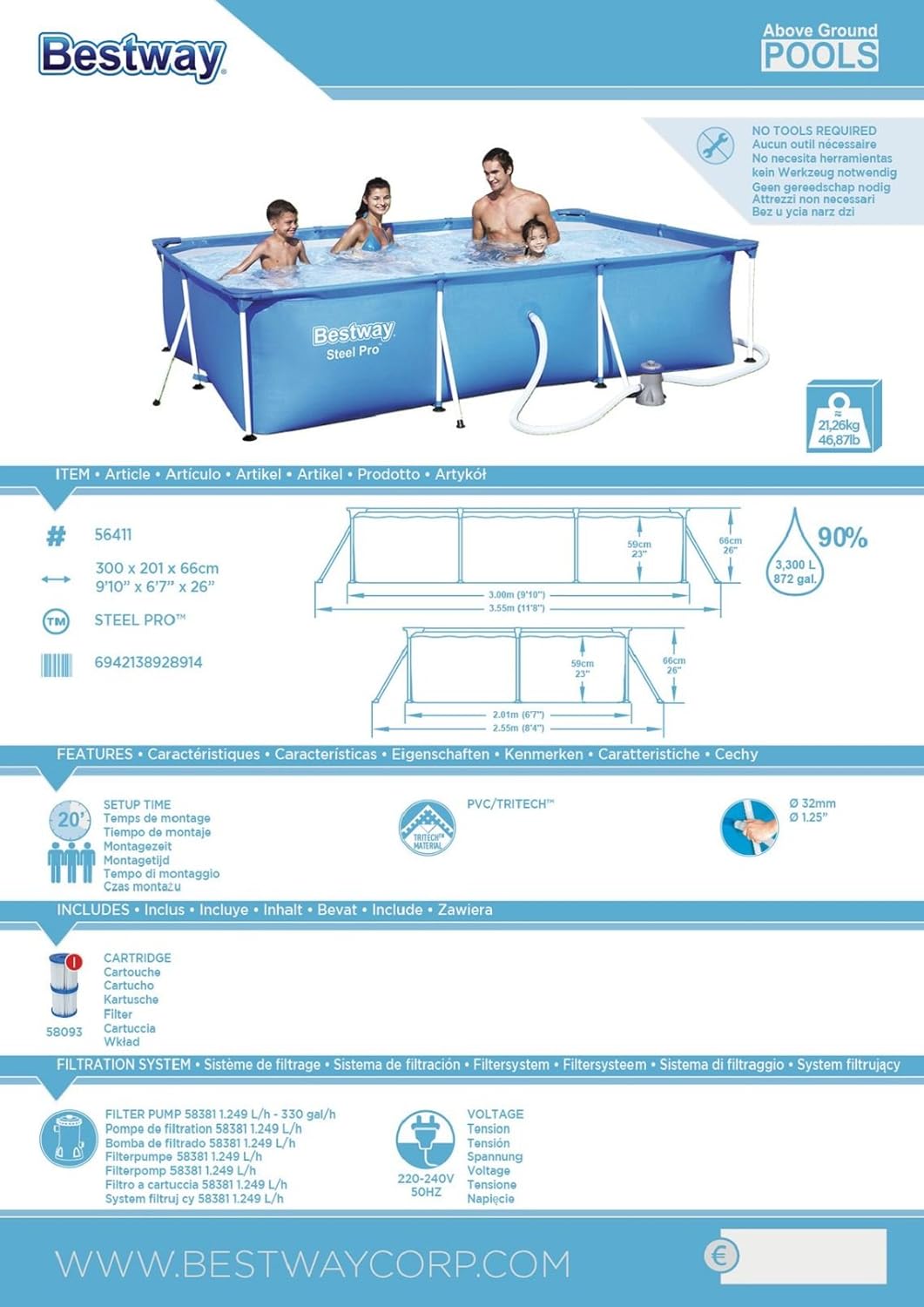 Bestway Steel Pro Frame Pool Set, rechteckig, blau, 300 x 201 x 66 cm Amazon.de Garten Bestway Steel Pro Frame Pool Set, rechteckig, blau, 300 x 201 x 66 cm Amazon.de Garten