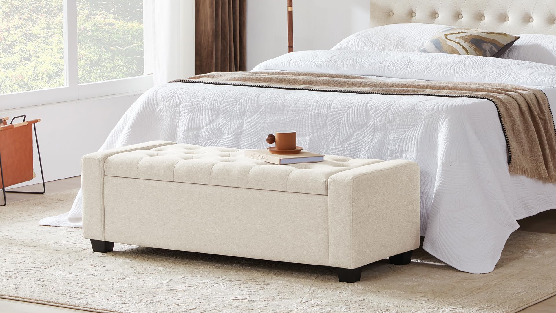 Huatean Home Ottoman with Storage, Storage Ottoman Bench with Safety Hinge, Upholstered Storage Bench with Seating for Bedroom, Living Room, Holds up to 330 lb, Beige - Image 8