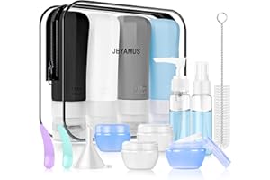 JBYAMUS 16 Pcs Silicone Travel Bottles Set, Leak-Proof Travel Size Toiletries, TSA Approved Travel Bottles for Toiletries, Portable Travel Toiletries Containers for Women (White-Black)