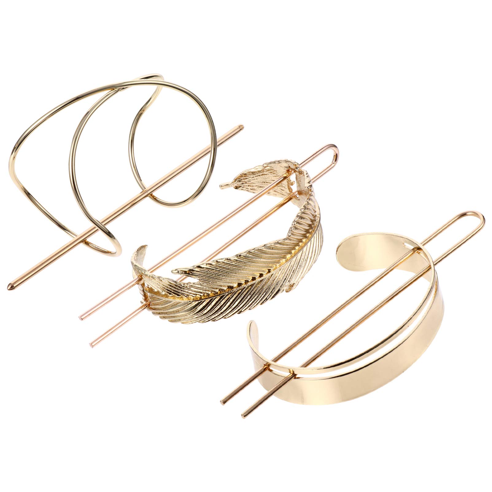 FRCOLOR 3pcs Hair Cuff Bun Alloy Round Top Hair Bun Holder Minimalist Hair Clip Vintage Hair Pin Clips Stick Wedding Hair Barrettes for Women Hair Accessories Golden
