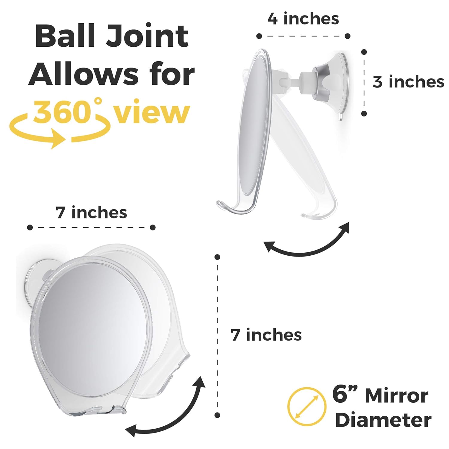 HoneyBull Shower Mirror for Shaving Fogless with Suction, Razor Holder & Swivel (White) : Beauty