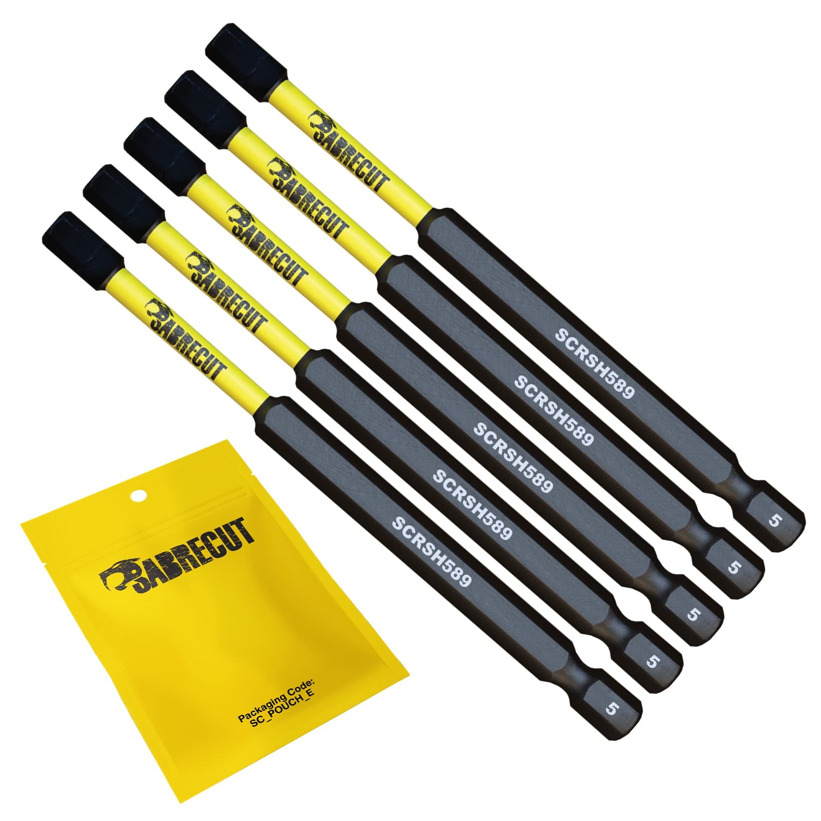 5 x SabreCut SCRH589_5 89mm H5 Hex Magnetic Impact Screwdriver Driver Bits Set Single Ended Heavy Duty