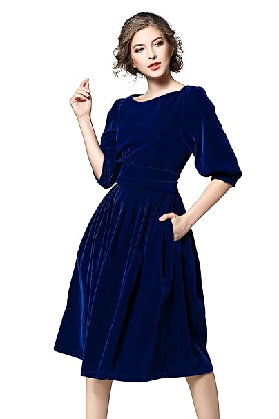 velvet a line dress with pockets