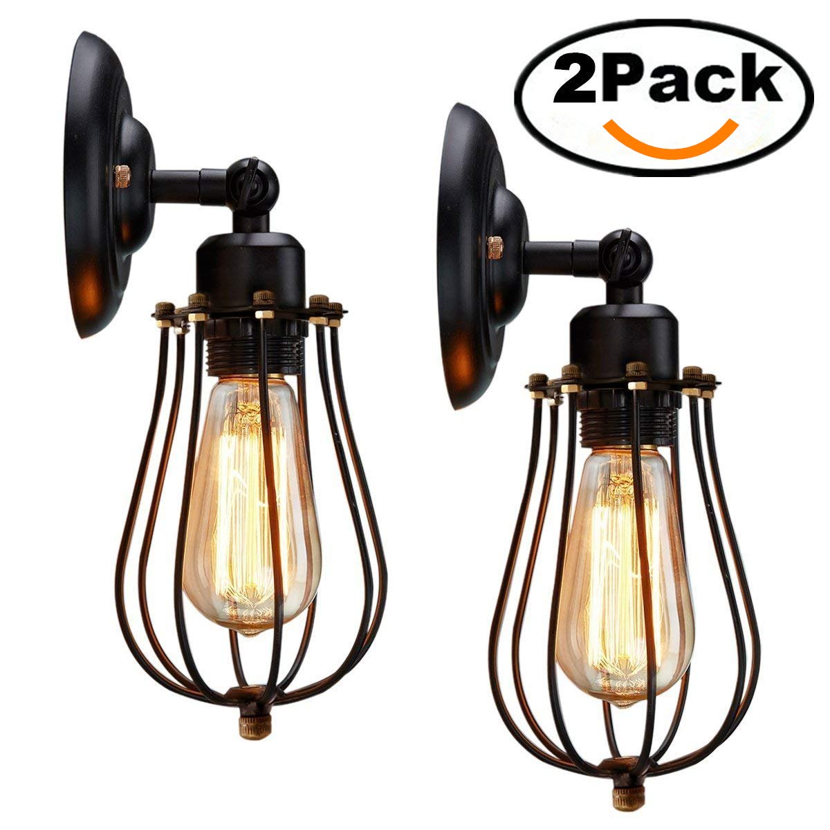 Wire Cage Wall Sconce, KingSo 2 Pack Dimmable Metal ...
