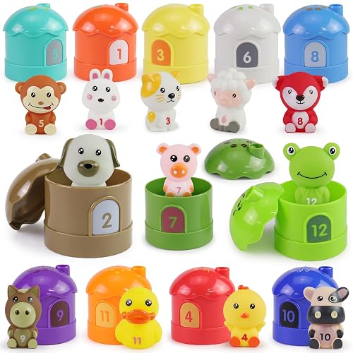 Learning Toys For 1,2,3 Year Old Toddlers, 20Pcs Farm Animals Barn Toy Montessori Counting, Matching & Sorting Fine Motor Games, Christmas Birthday Easter Gift For Baby Boys Girls Age 12-18 Months