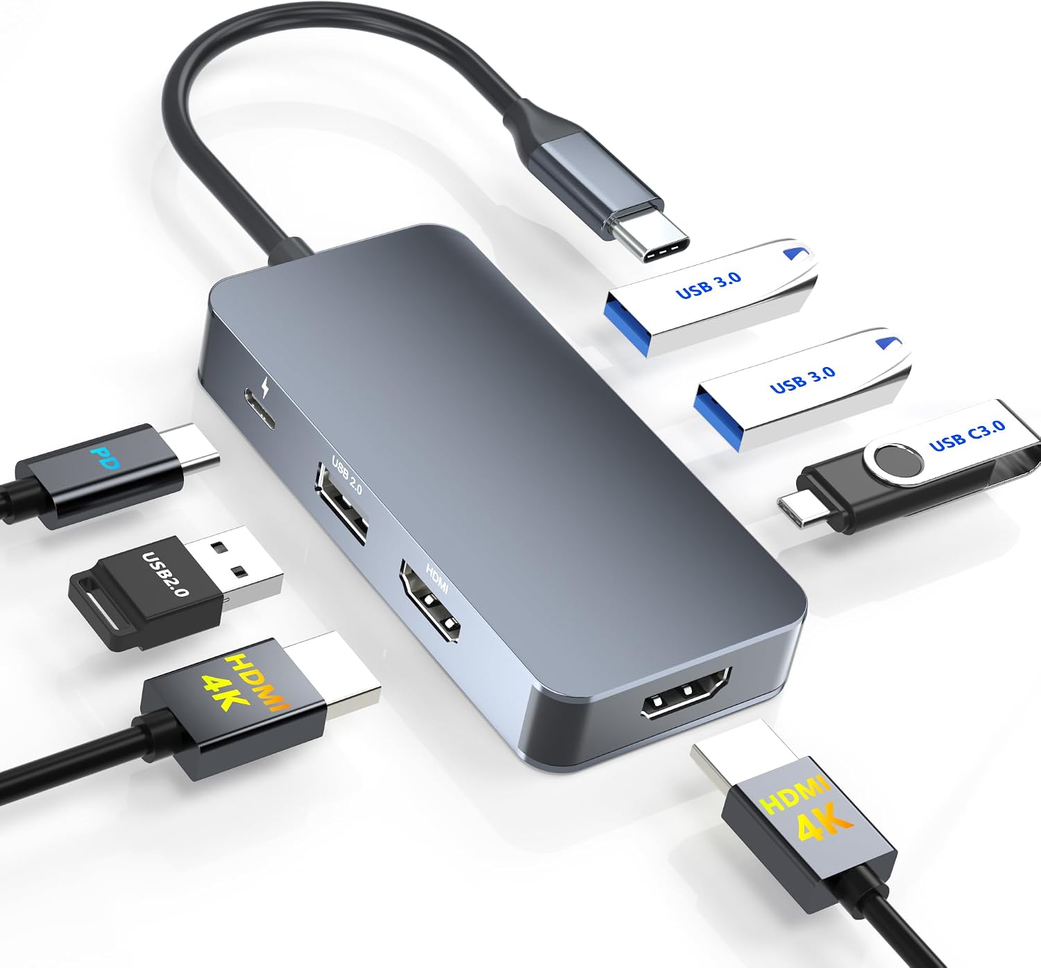 Docking Station Dual Monitor for Dell/HP/Mac Laptops, 7 IN 1 USB C to Dual HDMI Adapter Multiport Hub with 2*4K HD, 3*USB-A/USB-C Data Port, 100W PD, HDTV Splitter for Dual Monitors Extended Display