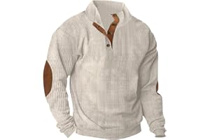 OPHPY Long Sleeve Shirts For Men Fall Winter Quarter Button Corduroy Pullover Xmas Gifts Mock Neck Polo Sweatshirts Sweater