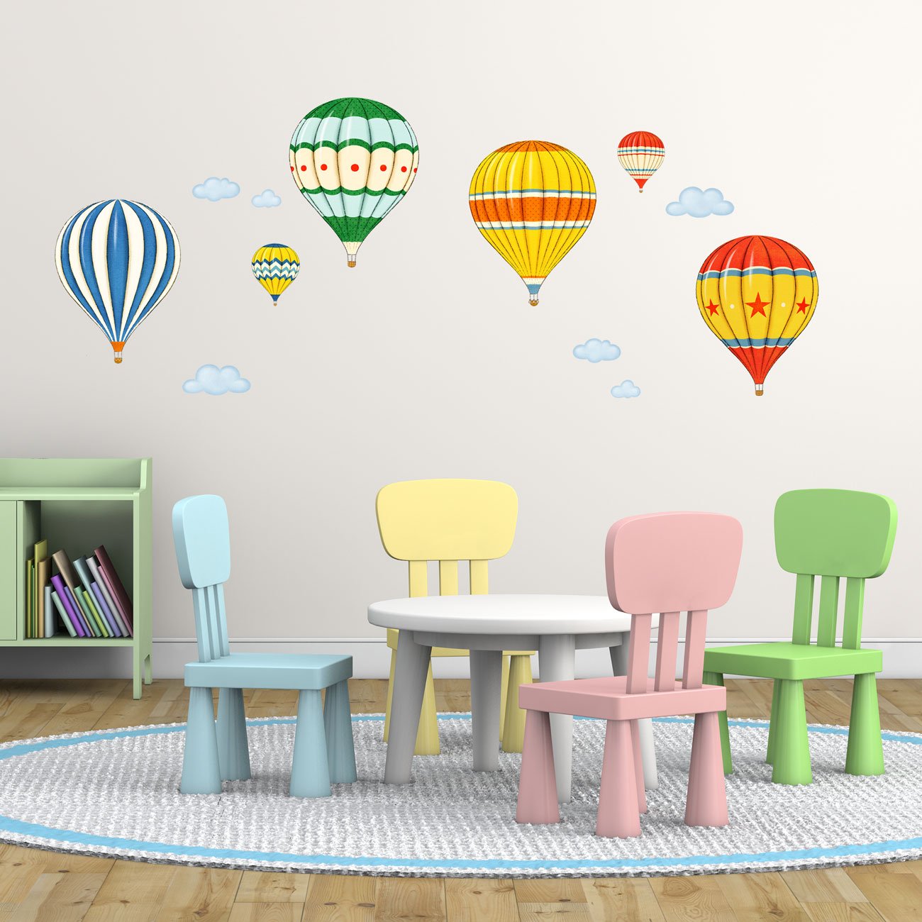 Decowall DA-1711 Colourful Hot Air Balloons Kids Wall Decals Wall Stickers Peel and Stick Removable Wall Stickers for Kids Nursery Bedroom Living Room