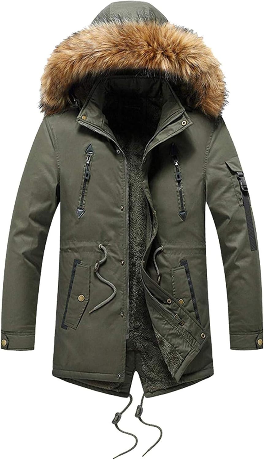 Men's Faux Fur Lined Coat with Detachable Hood Ski Jacket Waterproof