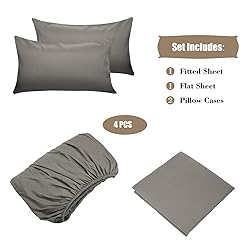 4 piece Bed Sheet Set (Queen,Gray) 1 Flat Sheet,1
