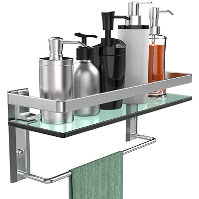 GeekDigg Tempered Glass Bathroom Shelf with Towel Bar