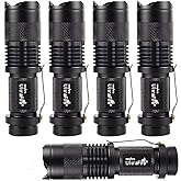ULTRAFIRE 5 Pack SK68 Tactical and Small Flashlights,7w 3-Mode Pocket Torch Adjustable Focus Zoom Light Lamp