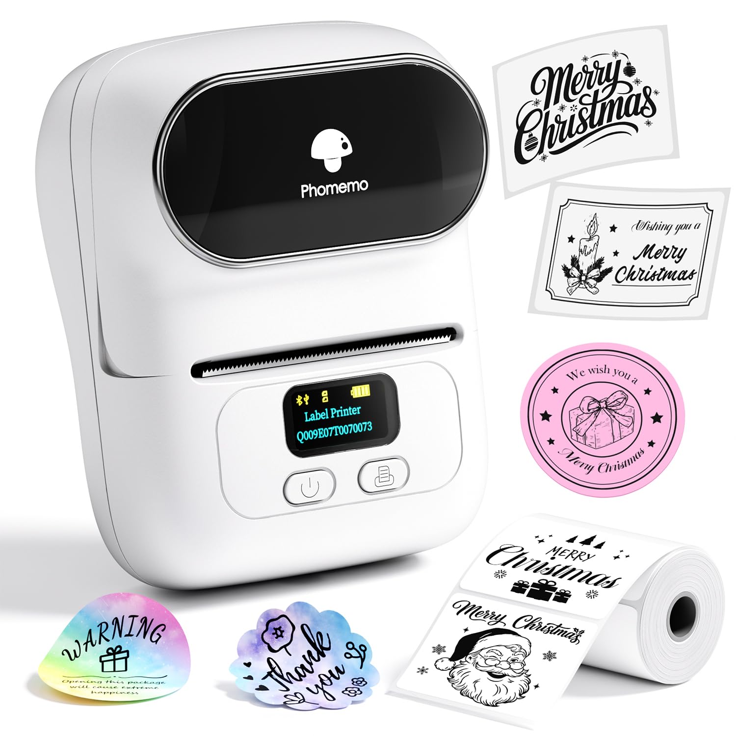 Phomemo M110 Label Maker Machine, Bluetooth Wireless Portable Sticker Label Maker Machine for address, Barcode, Logo, Thermal label Printer Compatible with Android & iOS Phone, White
