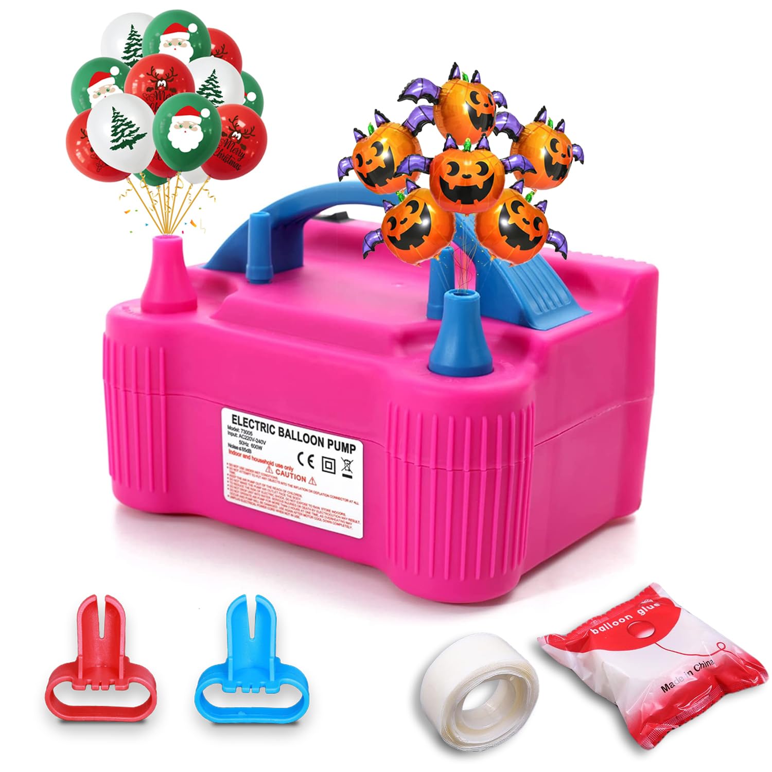 Electric Balloon Air Pump Kit, 600W Balloon Inflator Electric Pump with UK Plug Dual Nozzle Automatic Inflator Blower Portable Pump, Glues and Tying Tool for Party,Birthday,Wedding,Festival Decoration