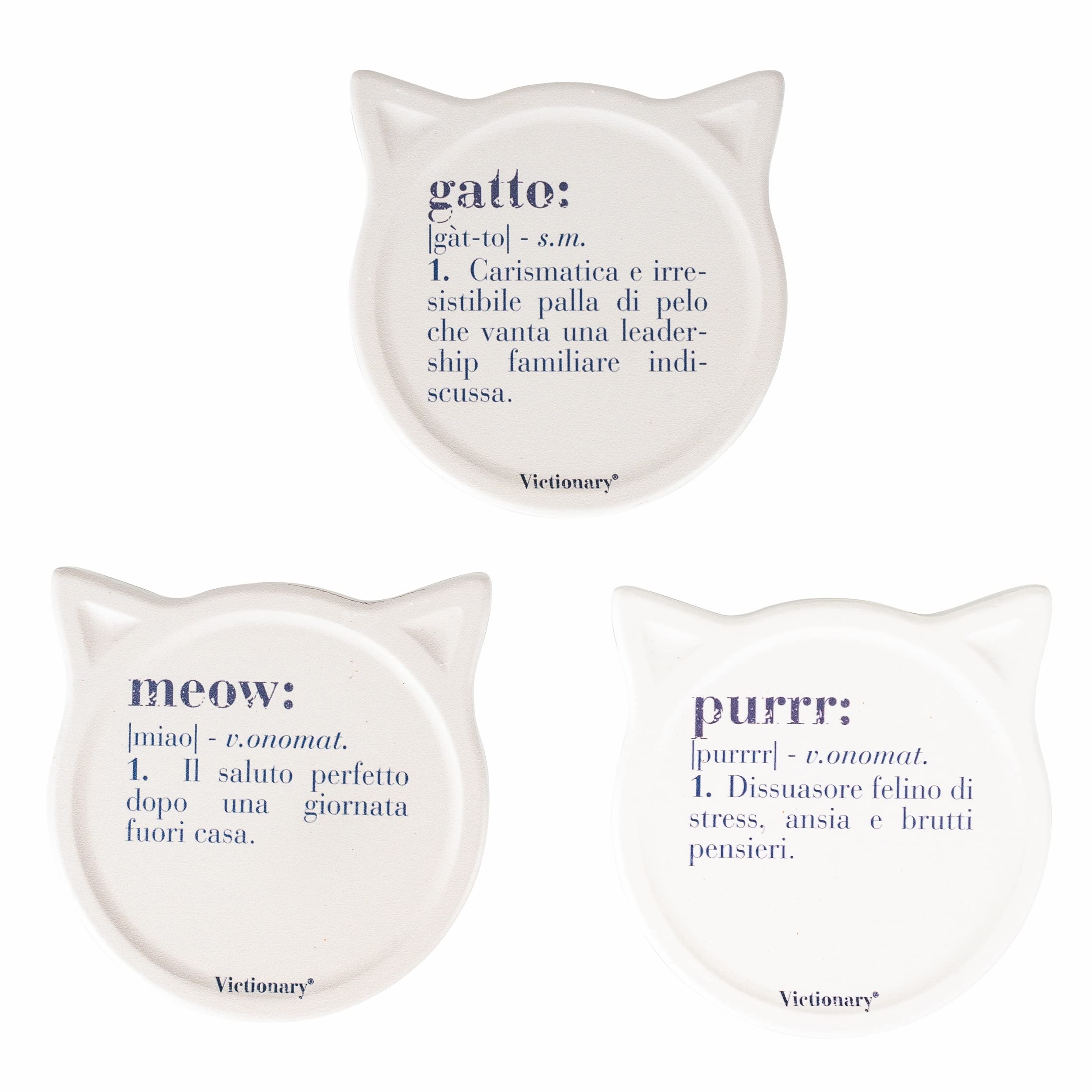 Set of 3 Coasters 10x10 cm ceramic, cork bottom, Victionary Cats