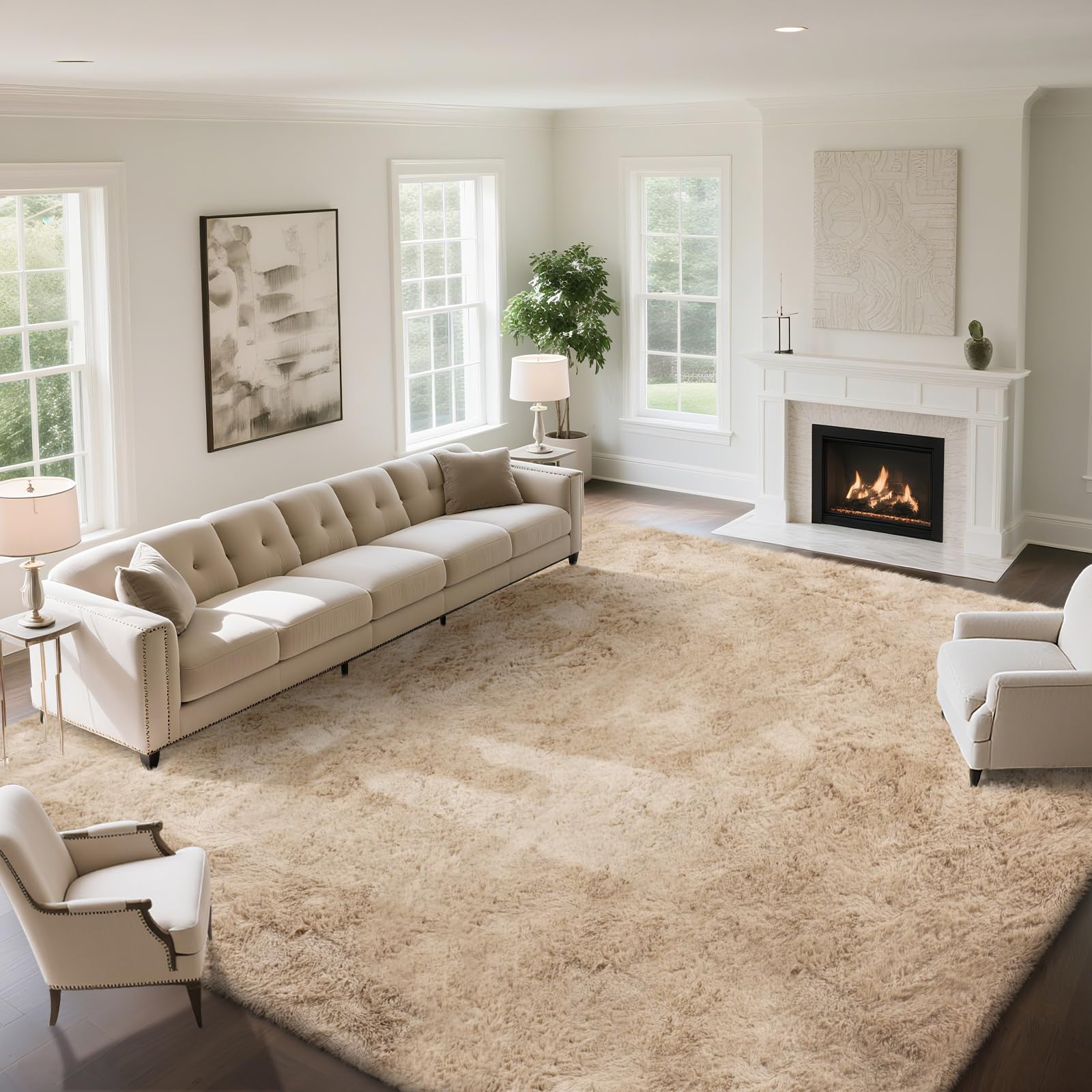 Photo 1 of yongyangjuxin Fluffy Rug Shaggy Area Rug, Beige 8x10 Area Rugs for Living Room, Large Shag Area Rugs for Bedroom Kids Room Home Decor, Upgrade Anti-Skid Rectangular Fuzzy Rugs