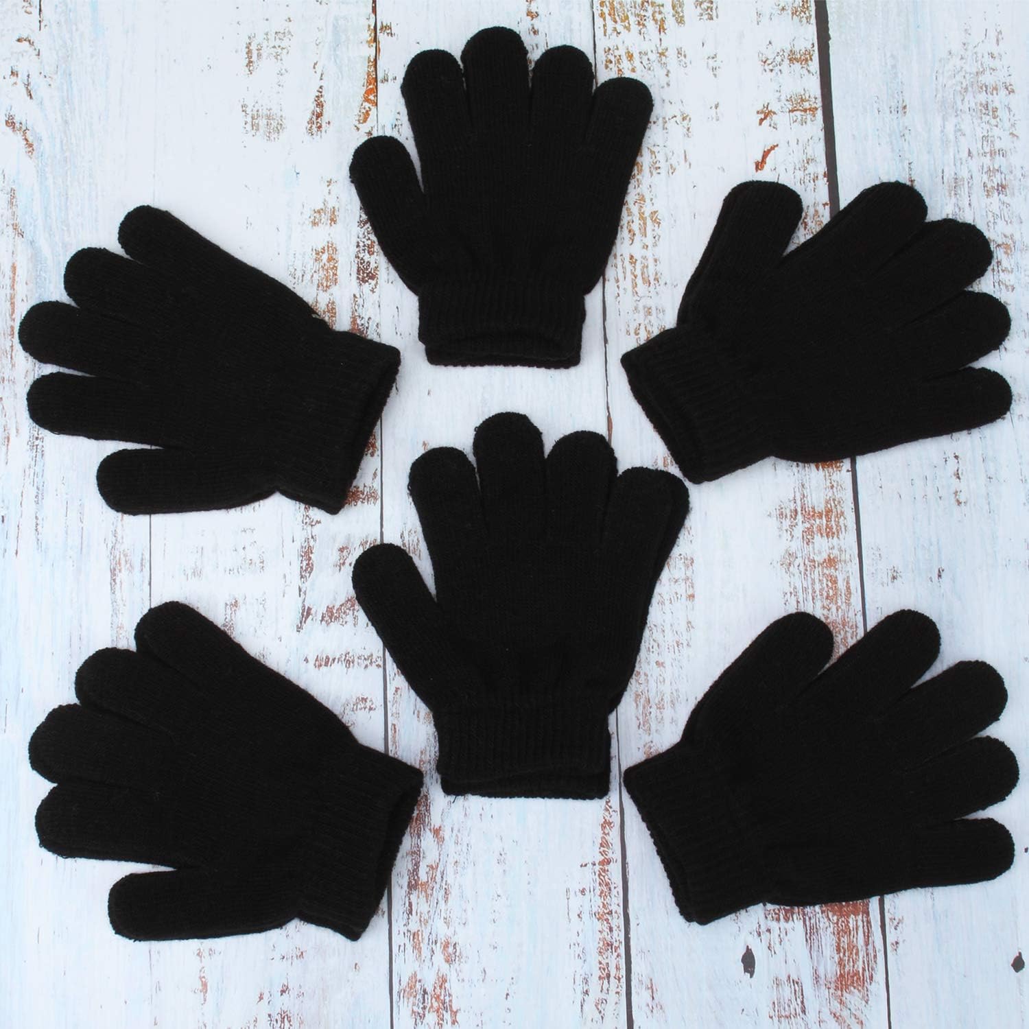 Cooraby 6 Pairs Kids Knitted Magic Gloves Teens Warm Winter Stretchy Full Fingers Gloves: Clothing