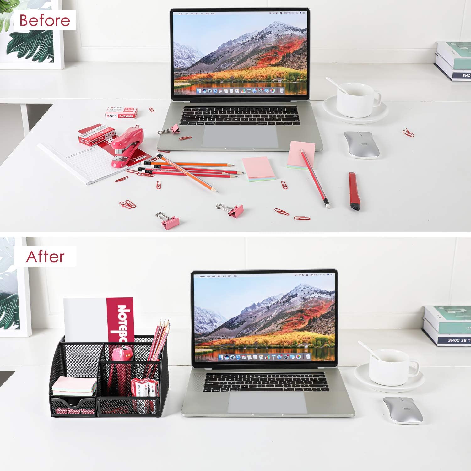 Mesh Desk Organizer Multifunctional Desktop Organizer Office Supplies Holder with 6 Compartments and 1 Drawer for Home, Office, School, Classroom, Workshop by Pipishell: Home Improvement