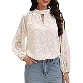 AIMCOO Womens Boho Embroidered Long Sleeve Blouse Dressy Business Casual Tops Keyhole Mock Neck Floral Shirts 2025 Fashion