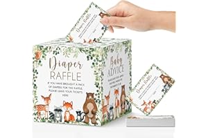 Yuzioey Woodland Diaper Raffle Tickets and Baby Advice, Woodland Forest Baby Shower Diaper Raffle Game Box Tickets, Diaper Raffle Tickets for Woodland Gender Neutral Baby Shower