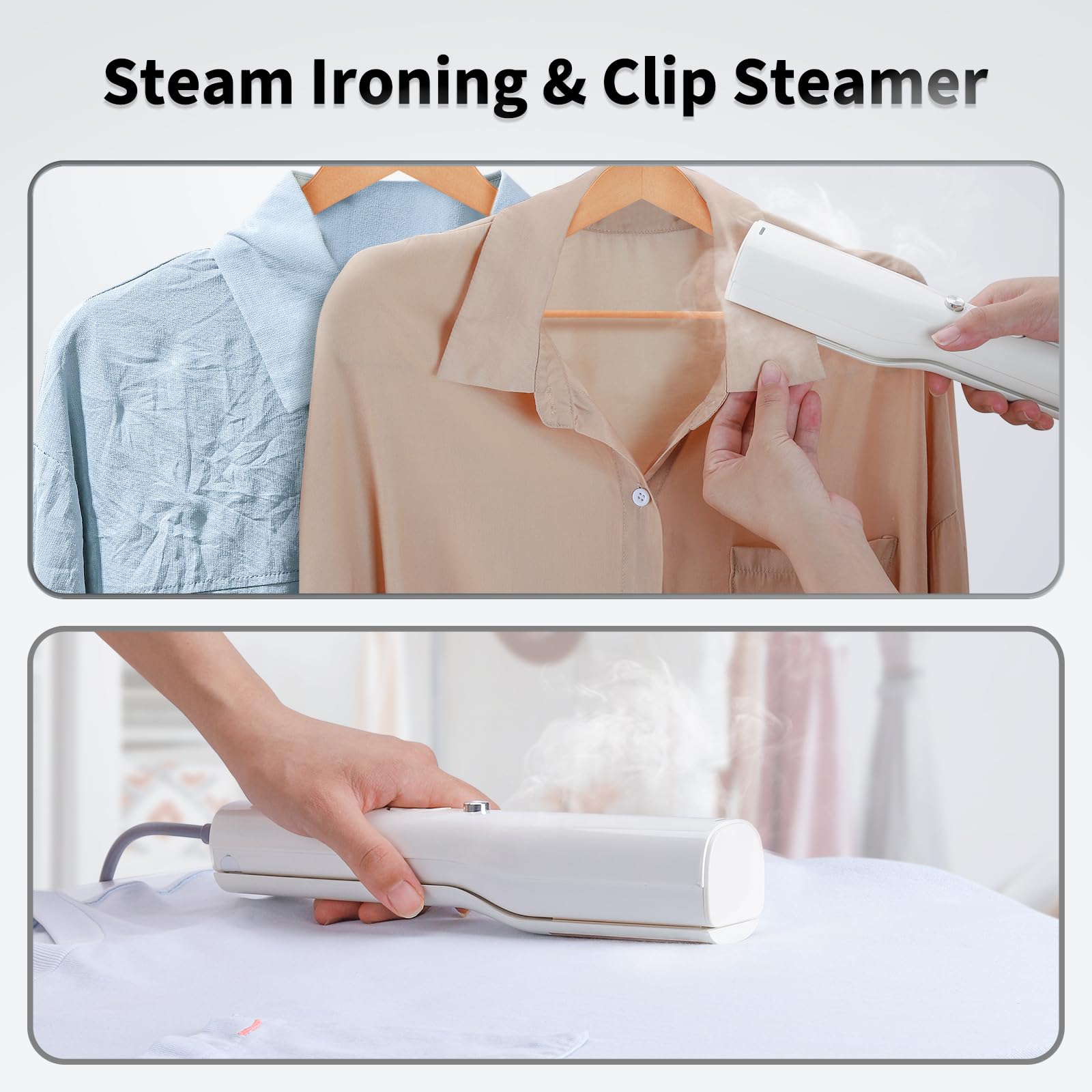 Steamer for Clothes - Travel Iron Steamer, Portable Mini Handheld Garment Steamer, 2 in 1 Wet & Dry Ironing, 15s Fast Heat Up, 900W Wrinkles Remover Clothes Steamer for Home, 120V (lily white)