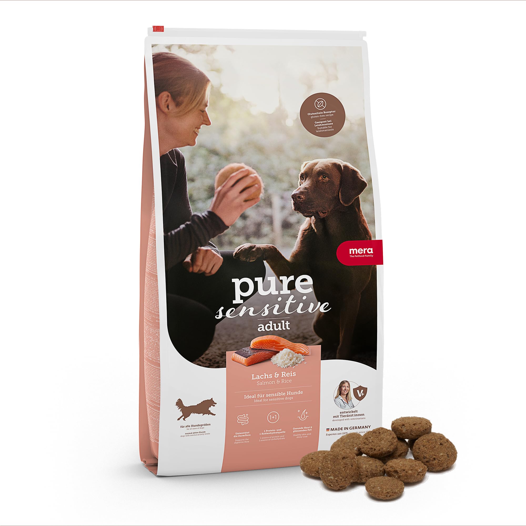 Unbekannt MERA Pure Sensitive Adult Salmon and Rice Dog Food - Dry Food for Daily Diet of Food-Sensitive Dogs