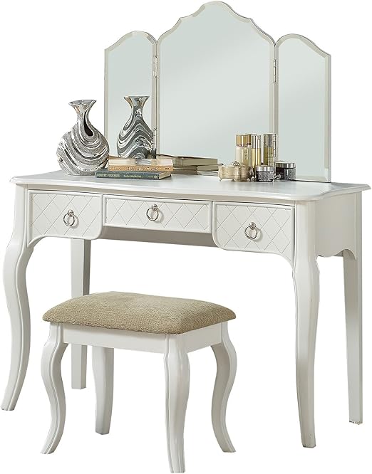 Amazon Com Bobkona Pdex Vanity Table White Furniture Decor